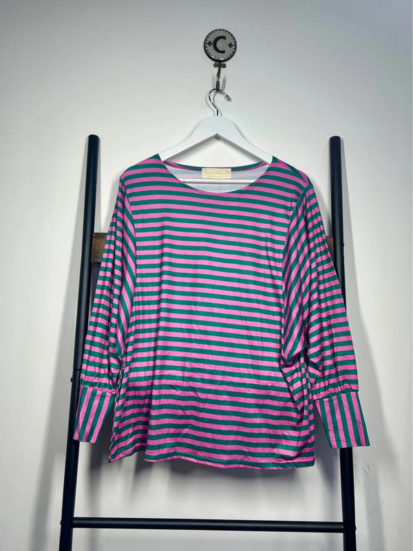 Green/Pink Stripe Batwing Top