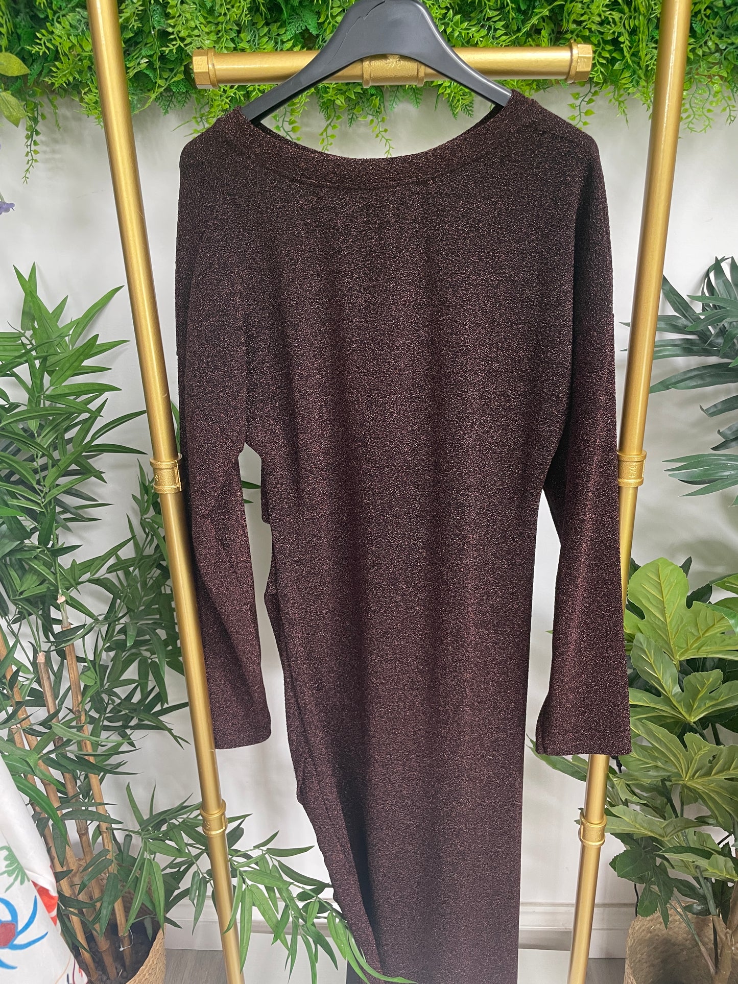 Alba Glitter Maxi Dress - Chocolate - Faulty