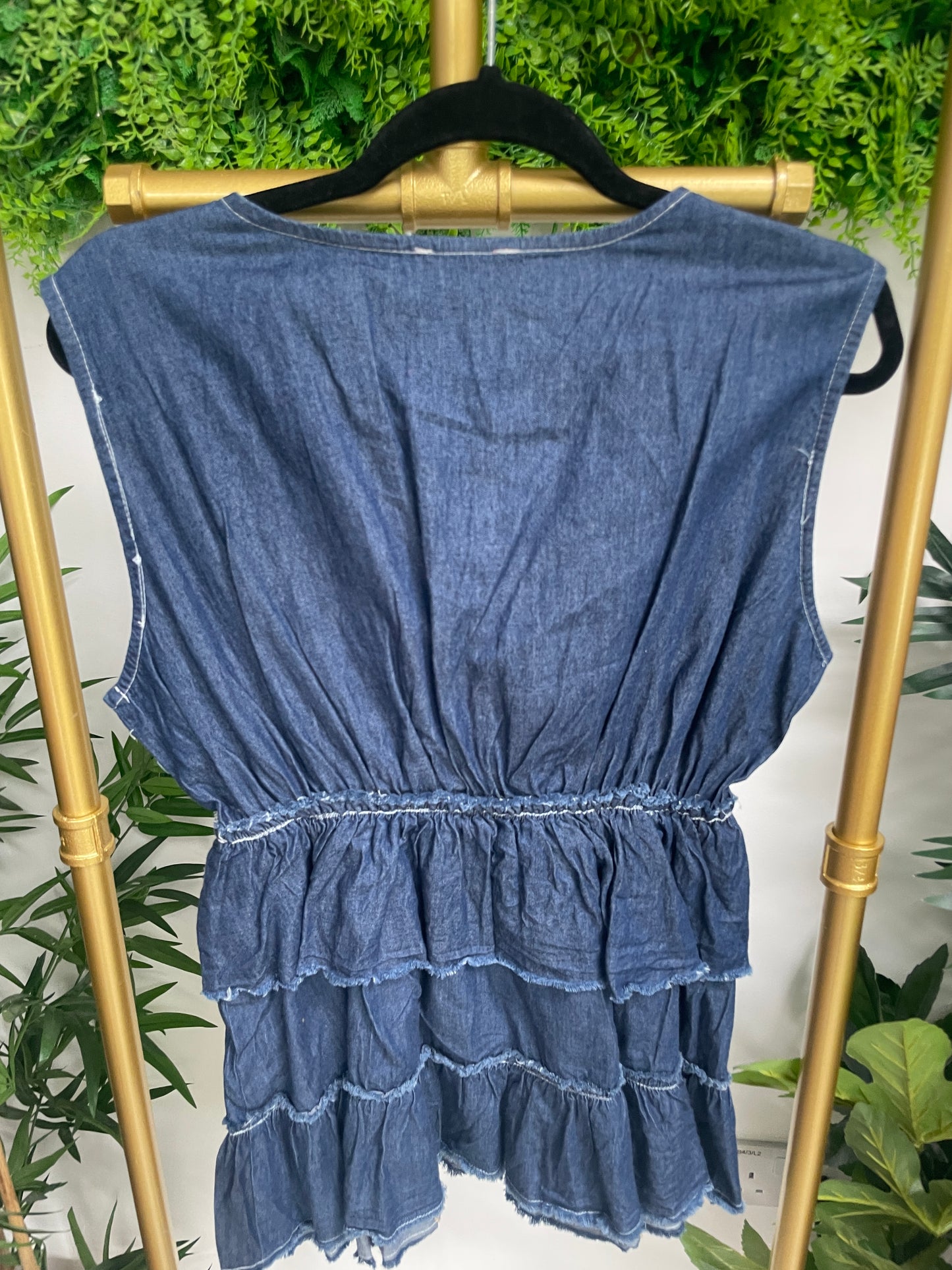 Embroidered Denim Sleeveless Top - Faulty