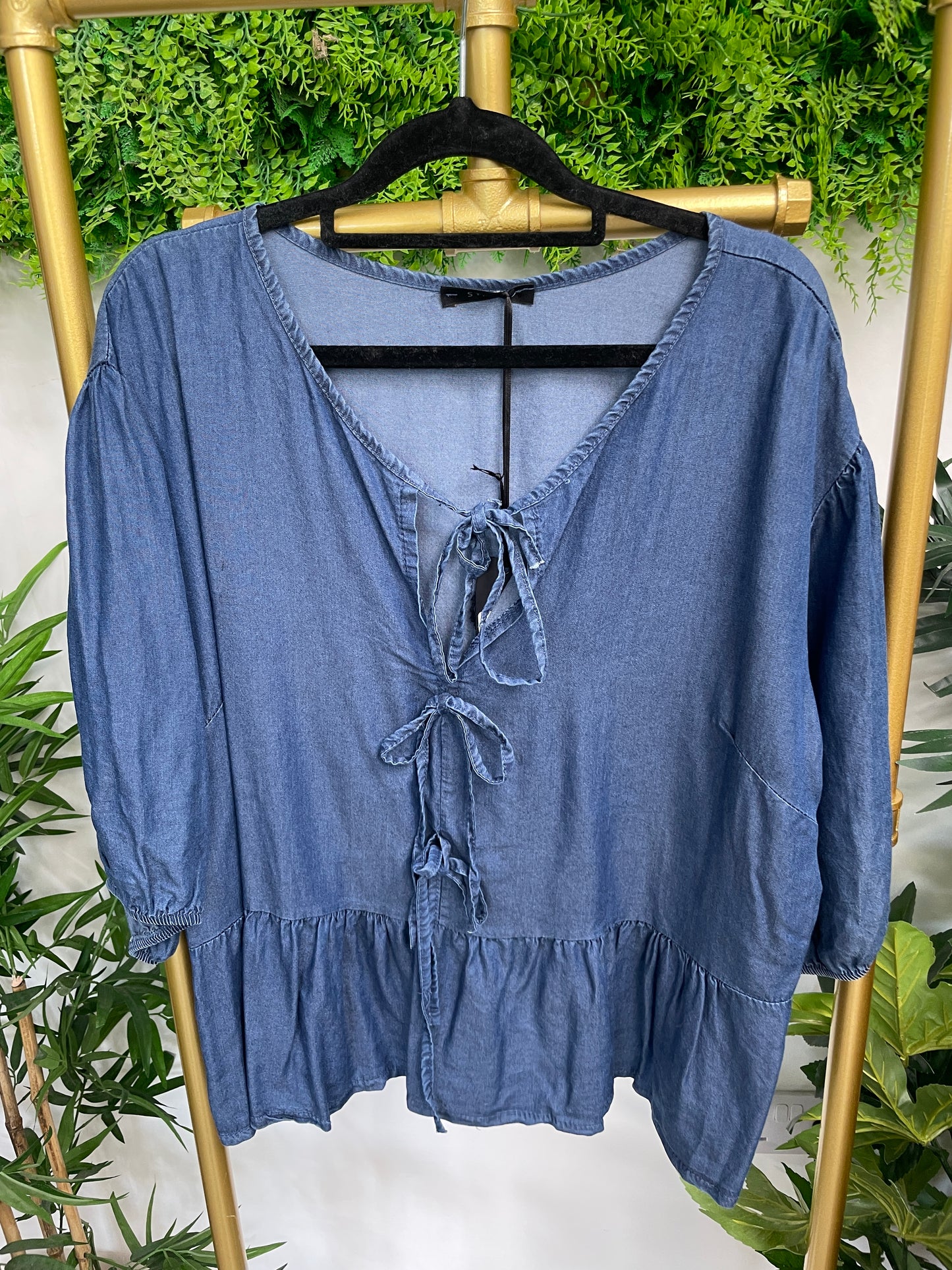 Denim Tie Front Blouse