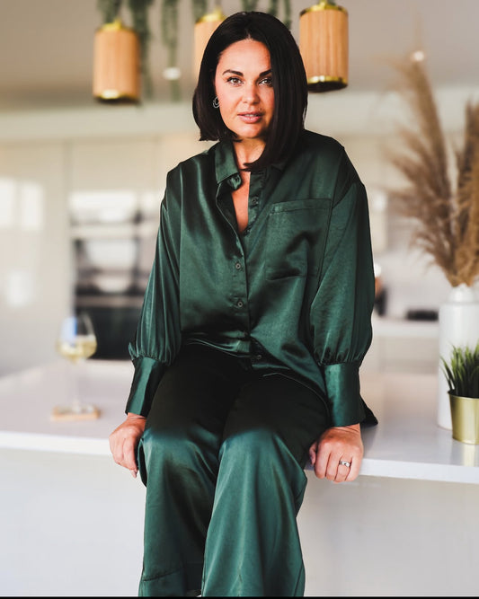 Green Satin Shirt Brand New