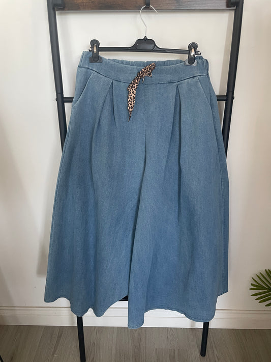Wide Leg palazzo Jeans with Leopard print draw string