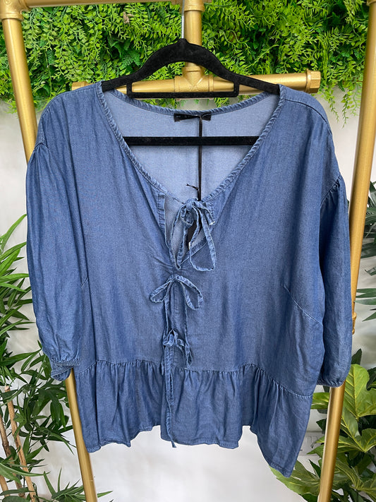 Denim Tie Front Blouse