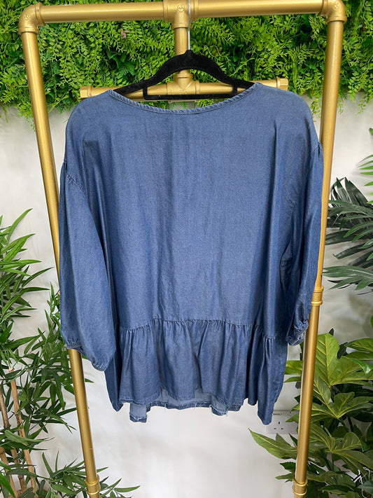 Denim Tie Front Blouse