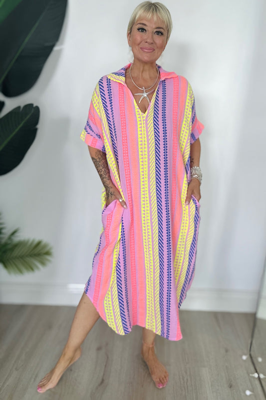 Chevron Longline Cotton Tunic baby pink Faulty